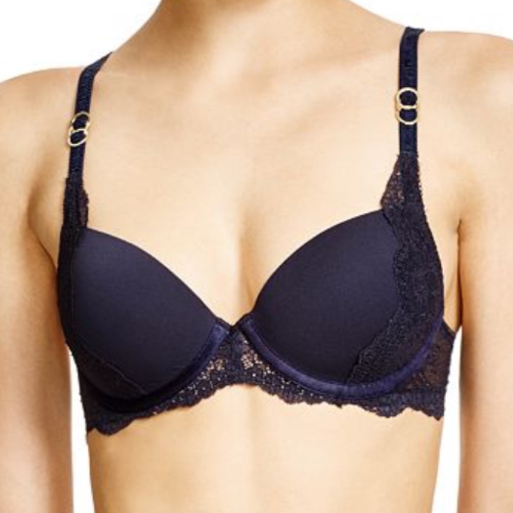 Stella McCartney Smooth Lace Contour Plunge Bra Women’s 34B Underwire Night Sky